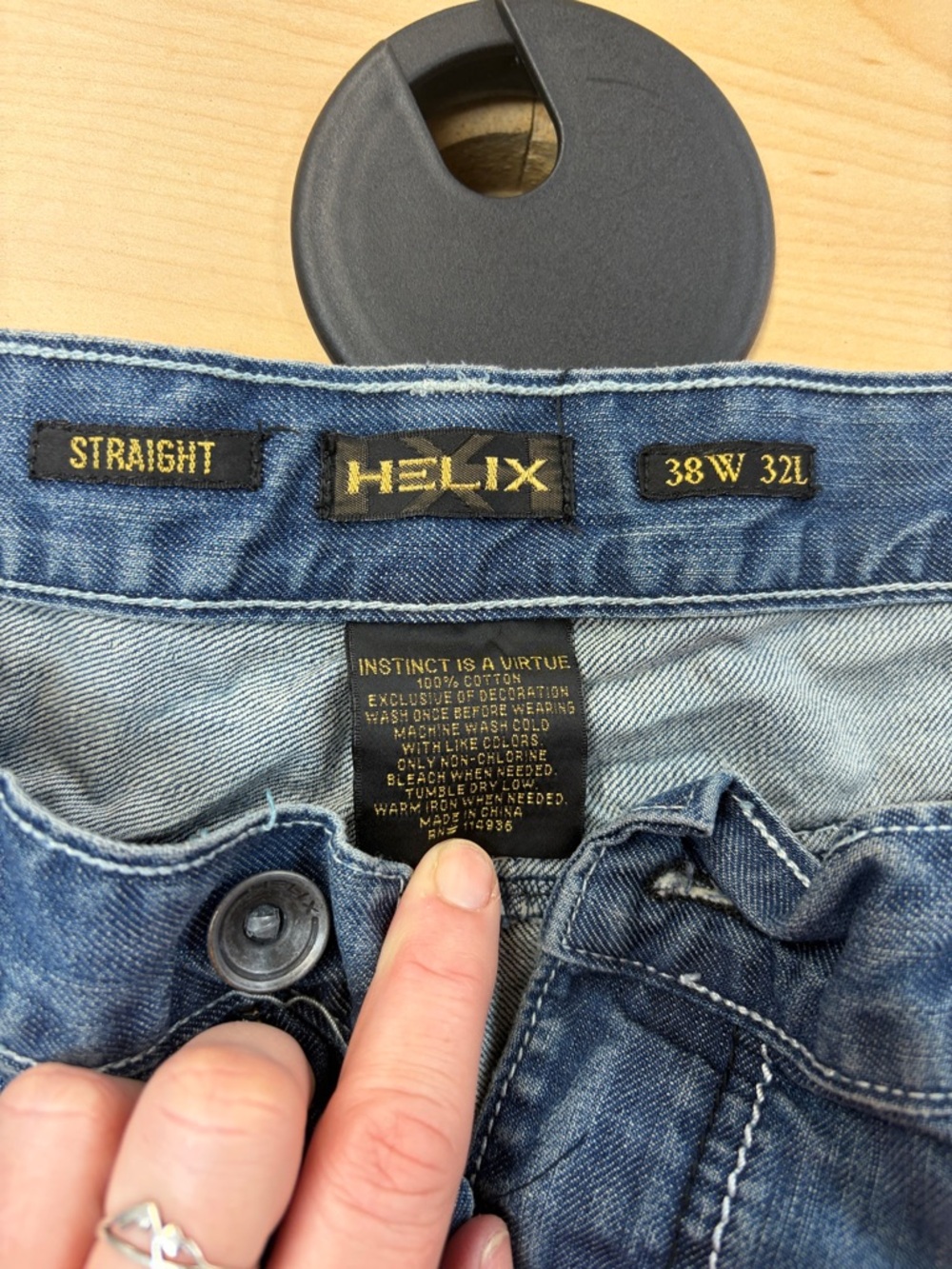Helix Men's Straight Jeans in Blue Denim with Gold Tags